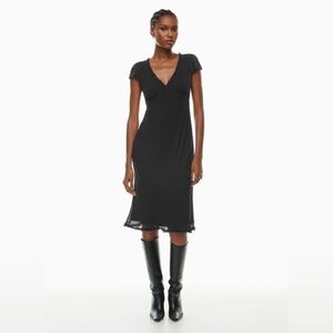 Aritzia Wilfred Camelot black chiffon midi dress medium v neck short sleeve